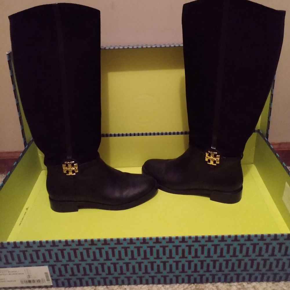 Tory Burch Miller black leather and suede tall boots